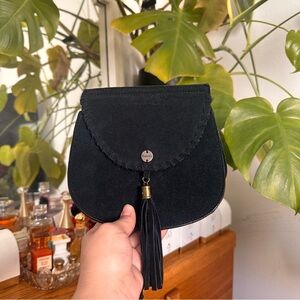 Superdry Black Suede Tassel Crossbody Bag